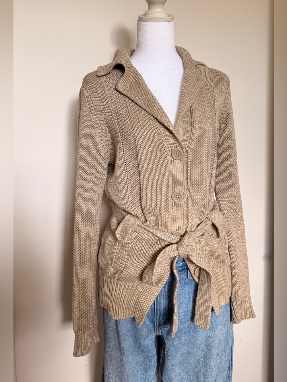 Banana Republic Beige Knit Belted Cardigan Sweater - Women